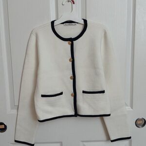 Abercrombie & Fitch Cream Cardigan with Black Trim